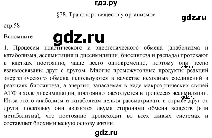 ГДЗ по биологии 10 класс Пасечник  Углубленный уровень §38 / вспомните - 1, Решебник