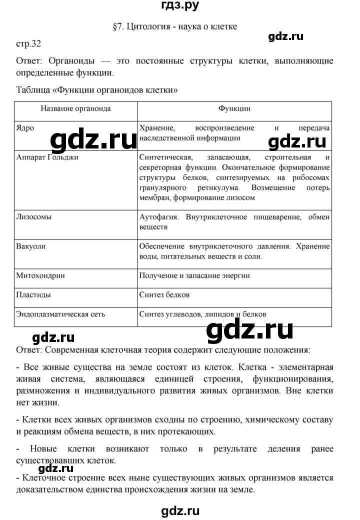 ГДЗ по биологии 10‐11 класс Агафонова  Базовый уровень §7 - 32, Решебник