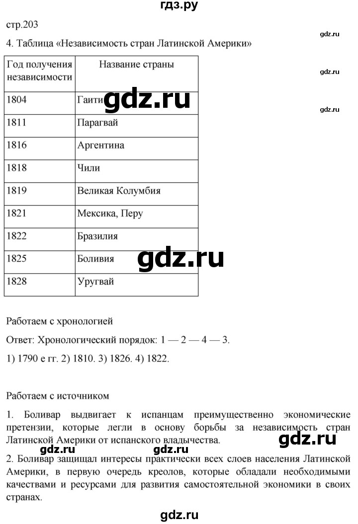 ГДЗ по истории 8 класс Мединский История нового времени  страница - 203, Решебник
