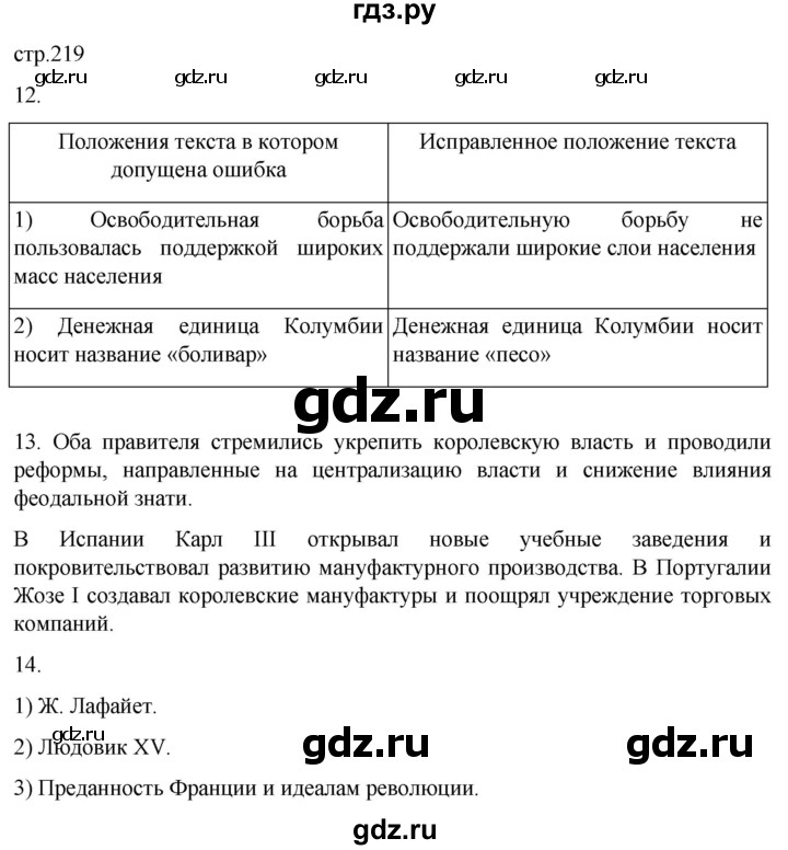 ГДЗ по истории 8 класс Мединский История нового времени  страница - 219, Решебник