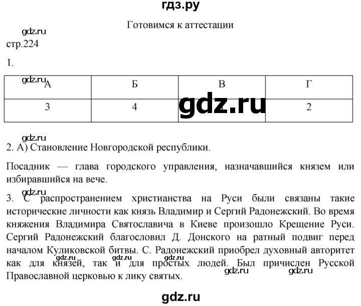 ГДЗ по истории 6 класс Мединский История России  страница - 224, Решебник