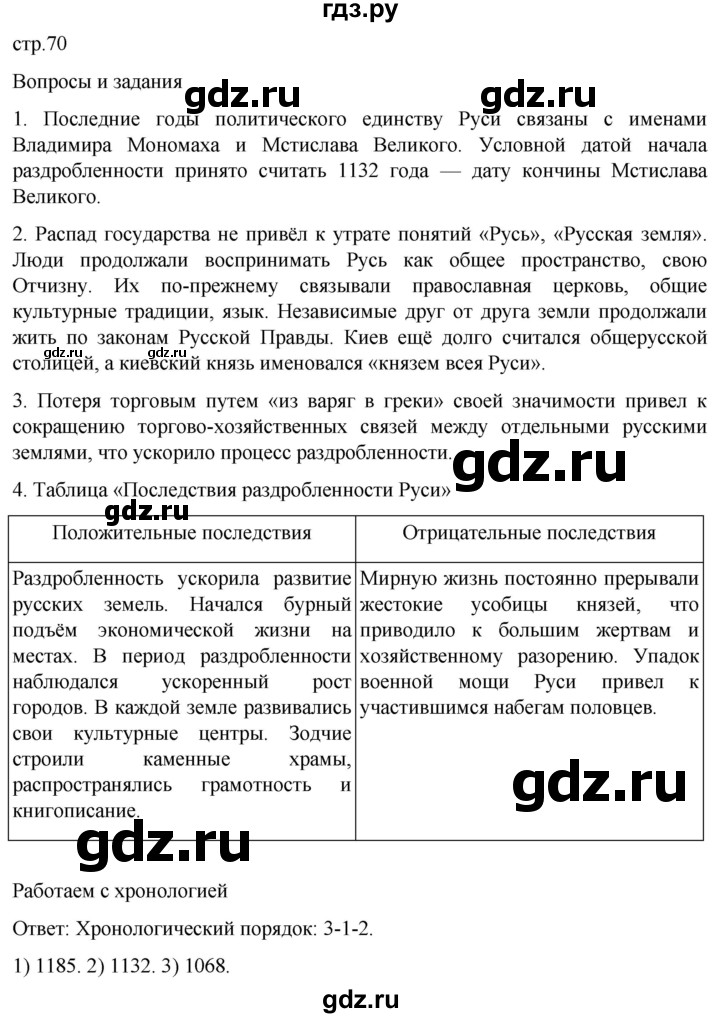 ГДЗ по истории 6 класс Мединский История России  страница - 70, Решебник